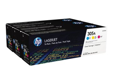 HP CE411A/CE412A/CE413A 3-pack de cartouches de toner originales – 305A