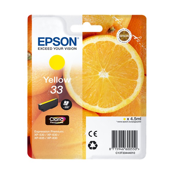 Cartouche d'encre jaune originale Epson T3344 (33) - C13T33444012