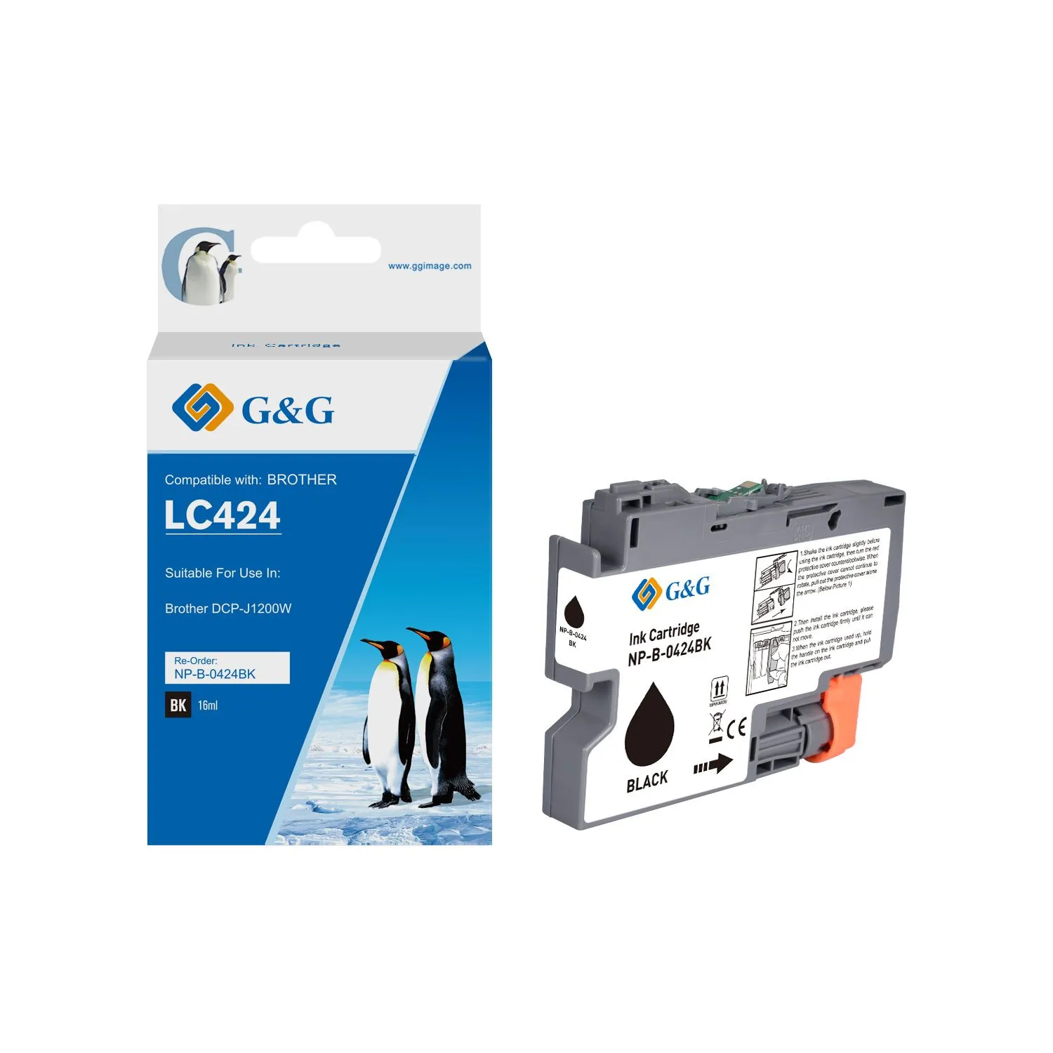 Cartouche Premium marque G&G compatible Brother LC424BK - Noire