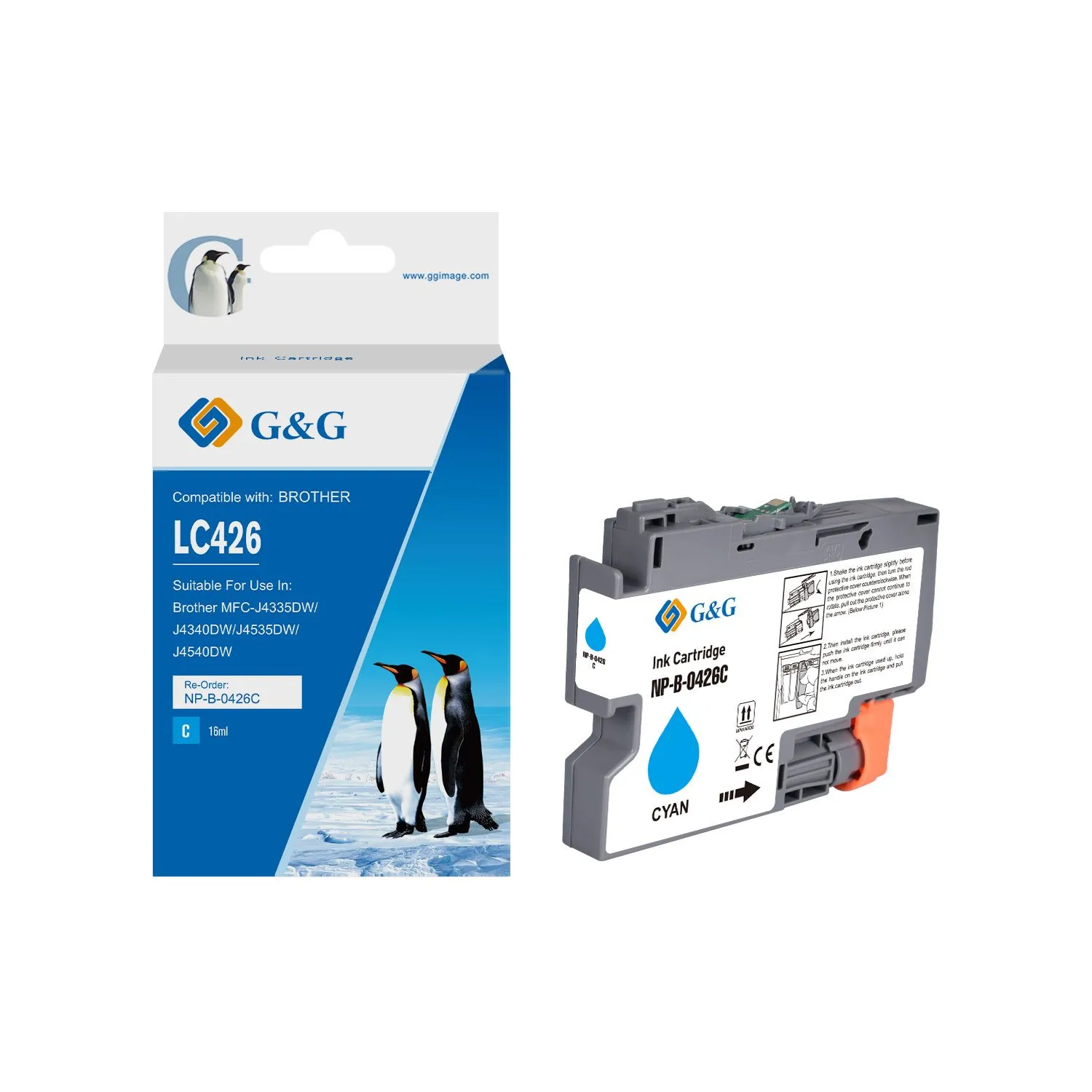 Cartouche Premium marque G&G compatible Brother LC426XLC - Cyan