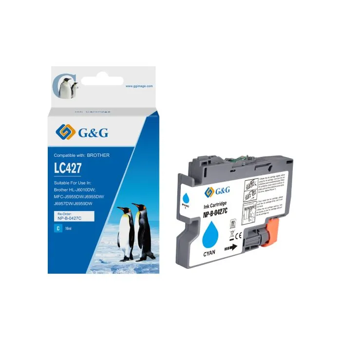 Cartouche Premium marque G&G compatible Brother LC427XLC - Cyan