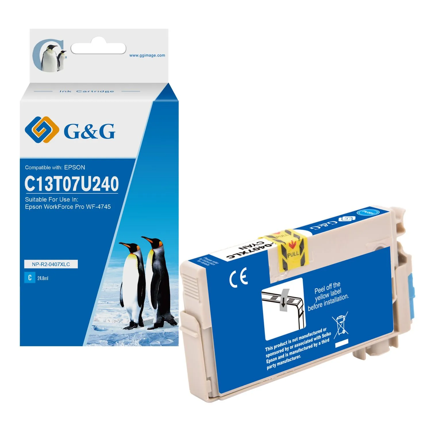 Cartouche Premium marque G&G compatible Epson 407 - C13T07U240 - (Série clavier) - Cyan