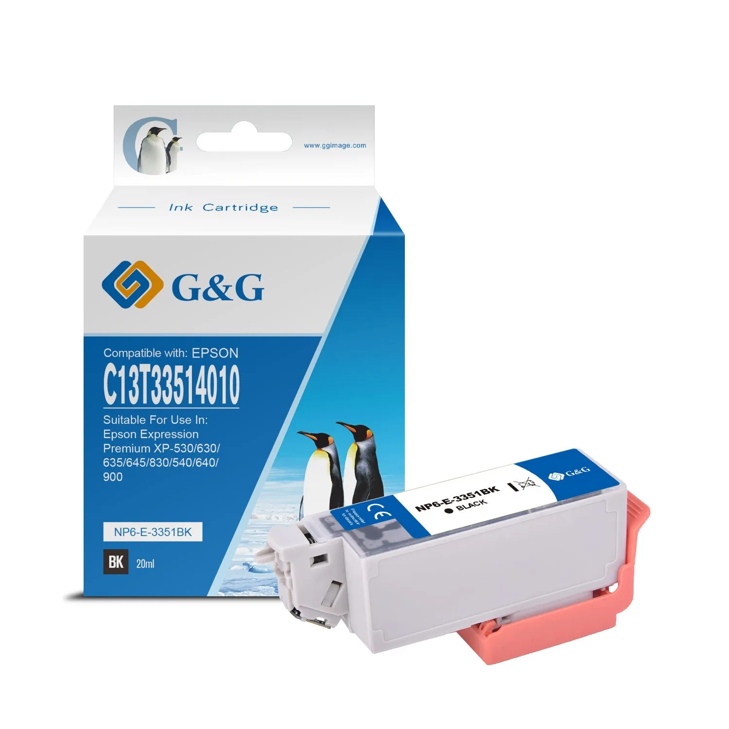 Cartouche Premium marque G&G compatible Epson T3351 / T3331 (33XL) - C13T33514012 / C13T33314012 - (Série orange) - Noire