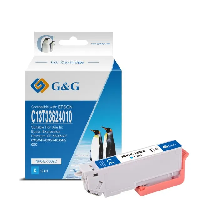 Cartouche Premium marque G&G compatible Epson T3362 / T3342 (33XL) - C13T33624012 / C13T33424012 - (Série orange) - Cyan