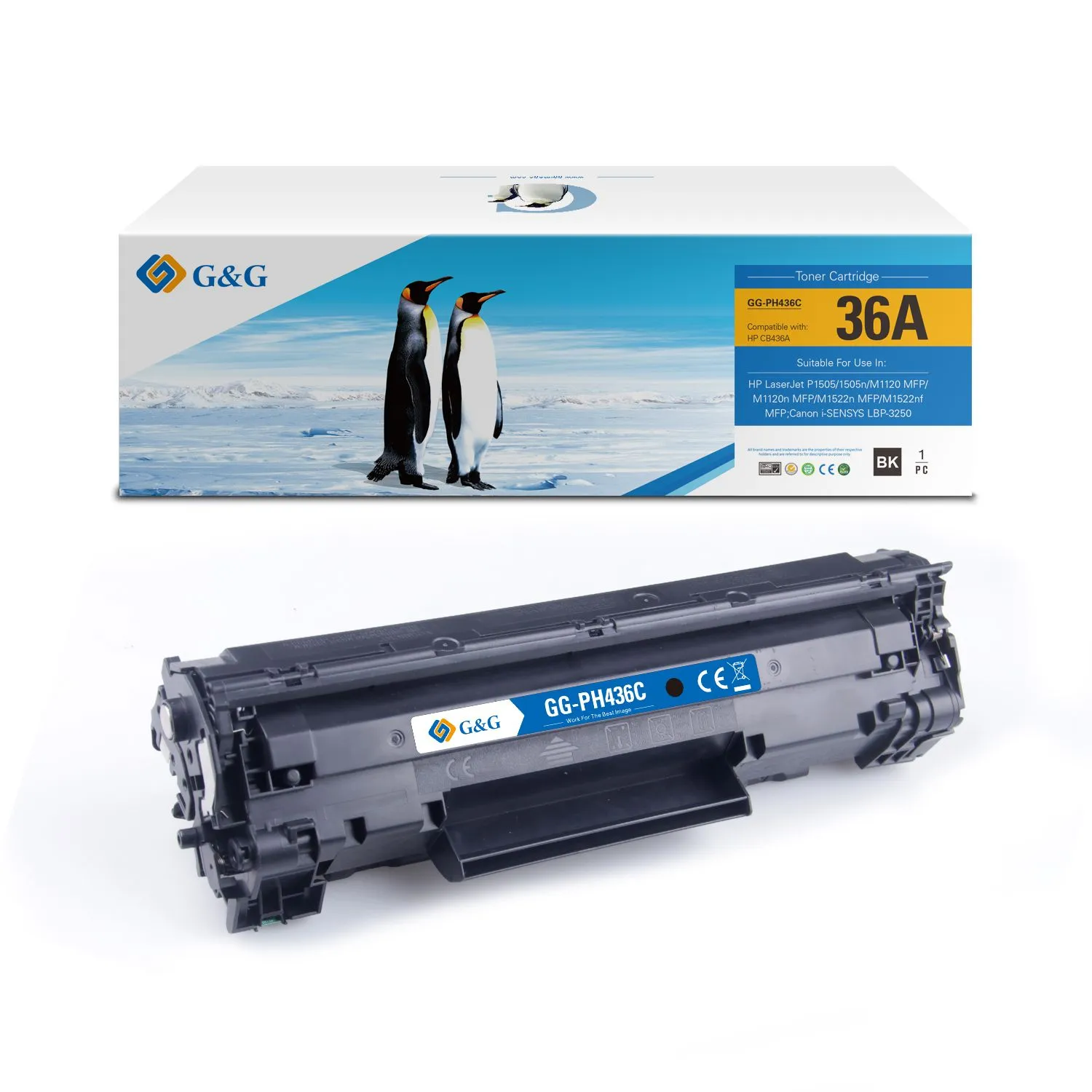 Toner Premium marque G&G compatible HP CB436A - 36A - Noir