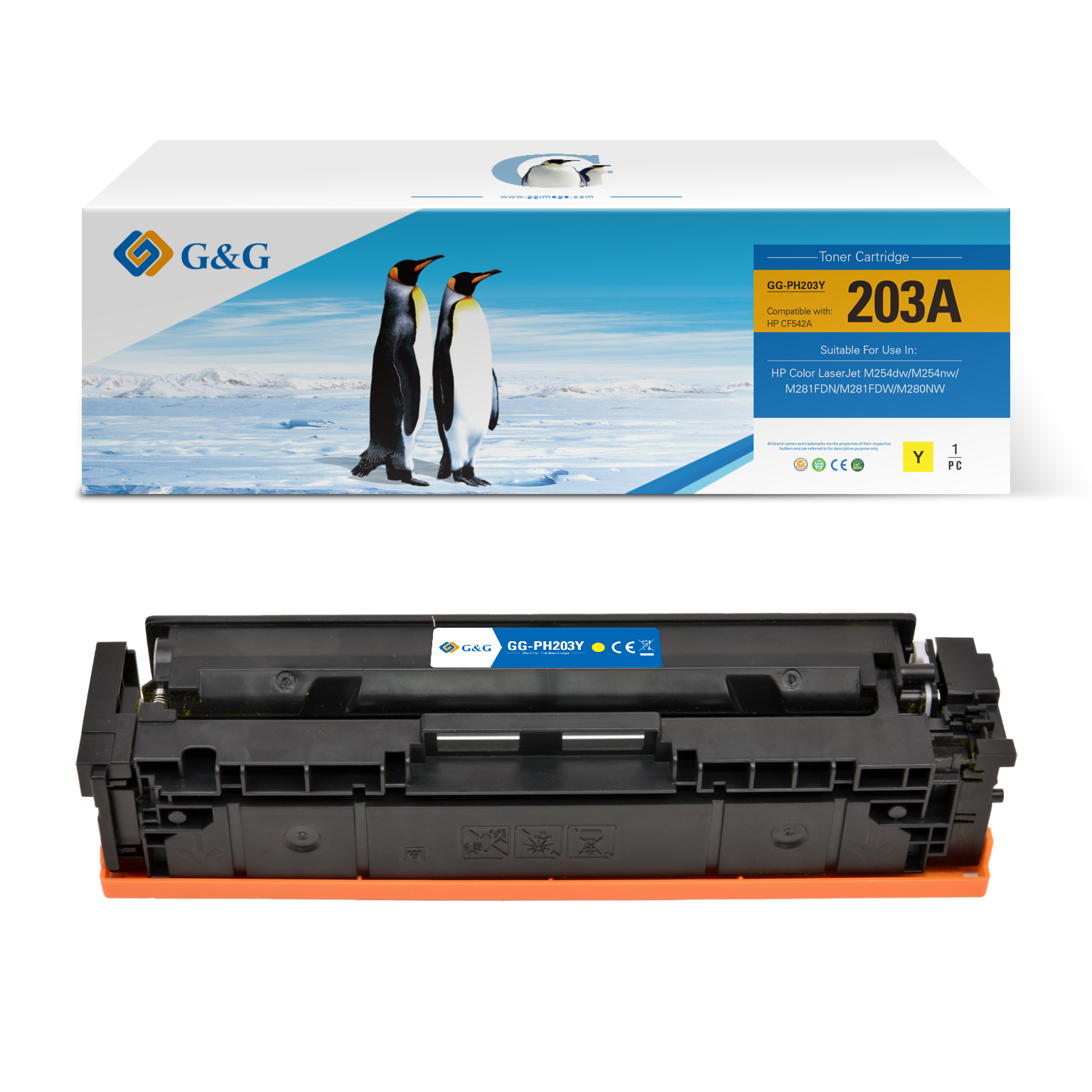 Toner Premium marque G&G compatible HP CF542X - 203X - Jaune