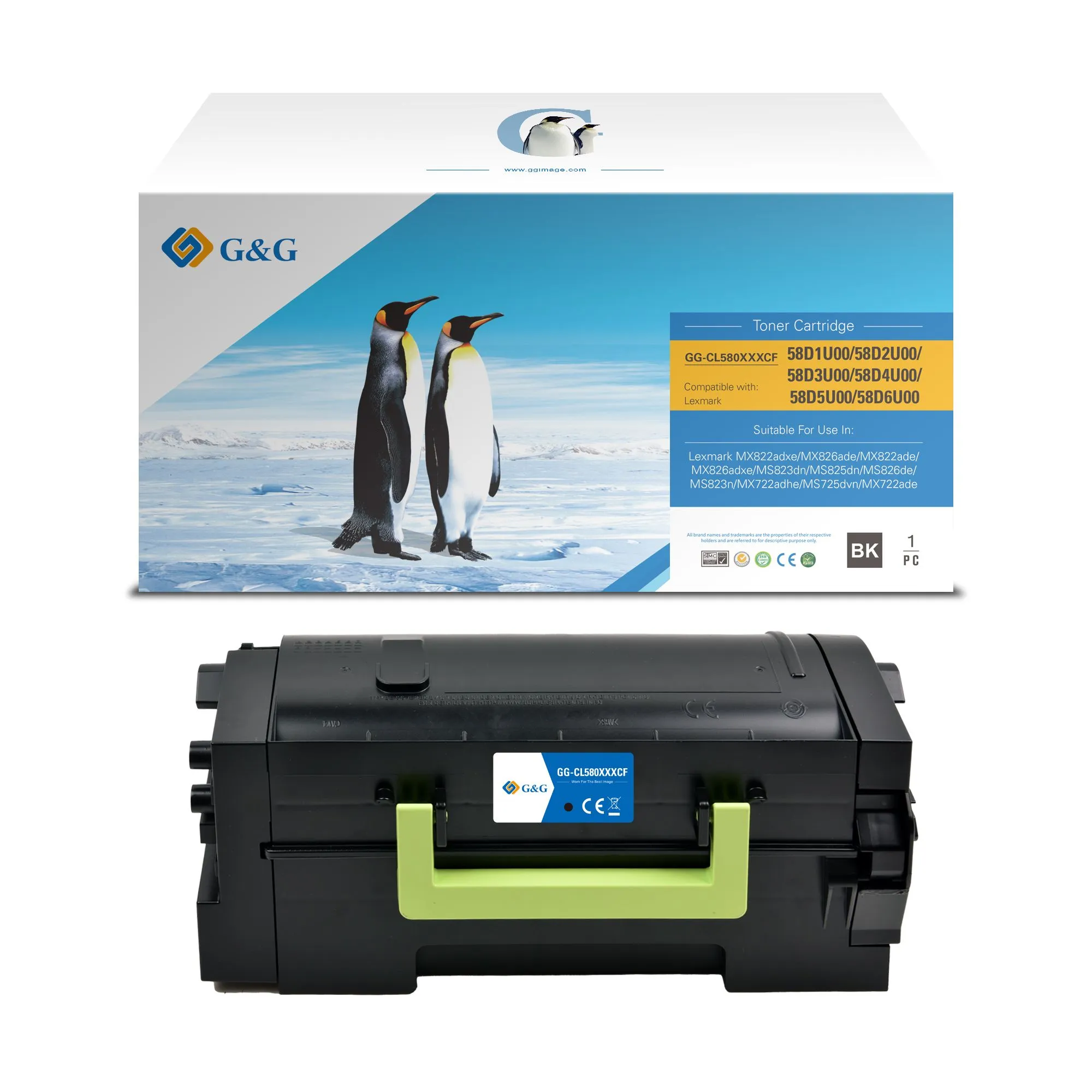 Toner Premium marque G&G compatible Lexmark 58D2U00 - Noir