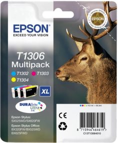 Epson T1306 Pack de 3 cartouches d’encre originales – Cyan, Magenta, Jaune – C13T13064012