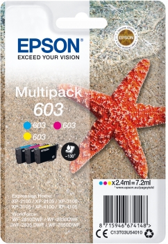Epson 603 Pack de 3 cartouches d'encre originales - Cyan, Magenta, Jaune - C13T03U54010