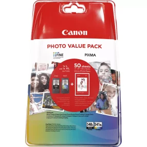 Canon PG540L Noir + CL541XL Couleur Pack de 2 cartouches d’encre originales – 50 feuilles de papier photo – 5224B007/5224B005/5222B013/5222B014
