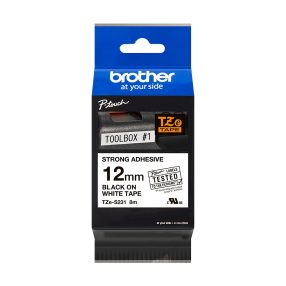 Brother TZeS231 Original Super Adhesive Laminating Label Tape – Texte noir sur fond blanc – Largeur 12 mm x 8 mètres