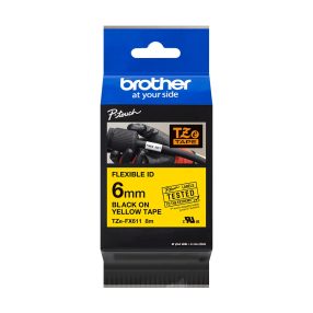 Brother TZeFX611 Original Flexible Laminated Label Tape – Texte noir sur fond jaune – Largeur 6 mm x 8 mètres