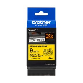 Brother TZeS621 Original Super Adhesive Laminating Label Tape – Texte noir sur fond jaune – Largeur 9 mm x 8 mètres