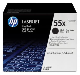 HP CE255XD noir 2 paquets de 2 cartouches de toner originales – 55X