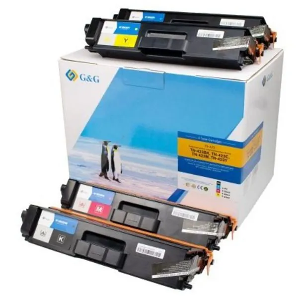 Pack de 4 toners Premium marque G&G compatible Brother TN426 / TN423 / TN421 - Noir + cyan + magenta + jaune