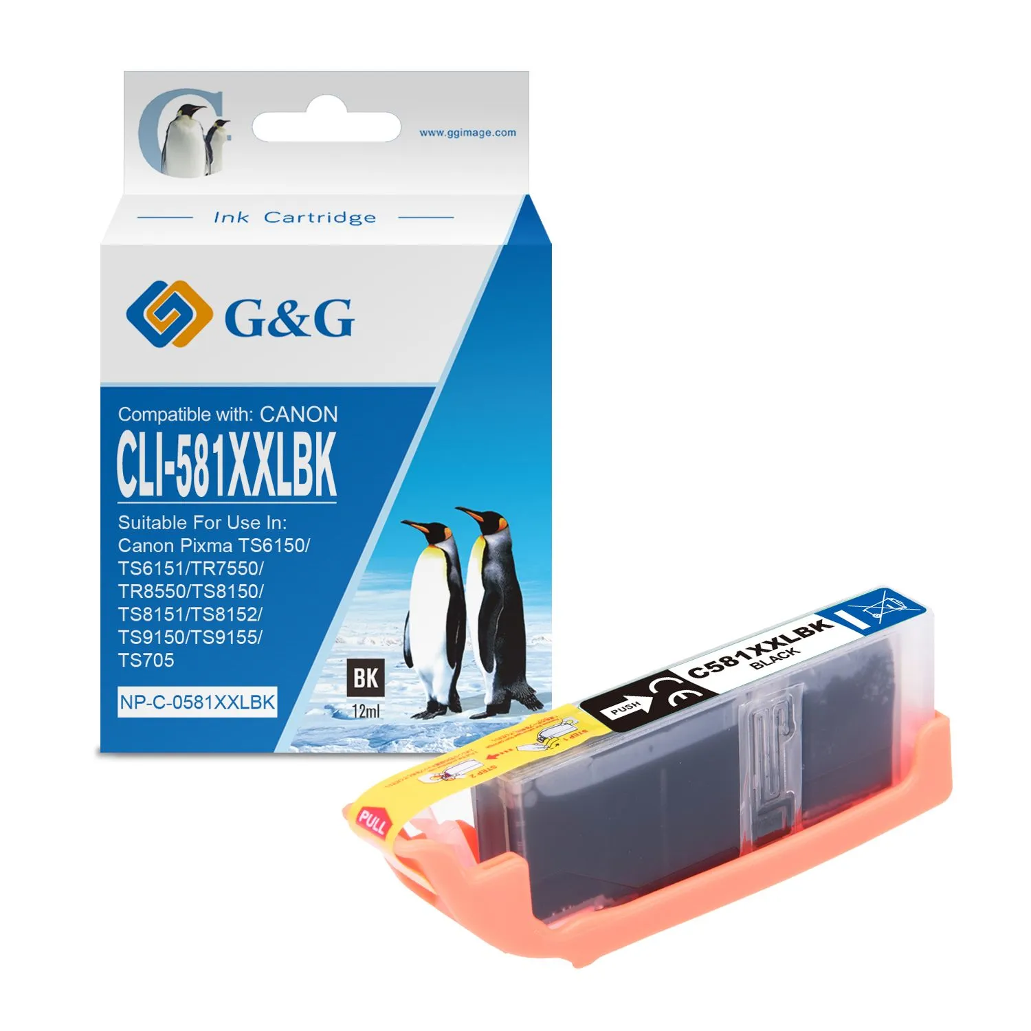 Cartouche Premium marque G&G compatible Canon CLI-581XXLBK- 1998C001 /2106C001 / 2052C001 - Noire