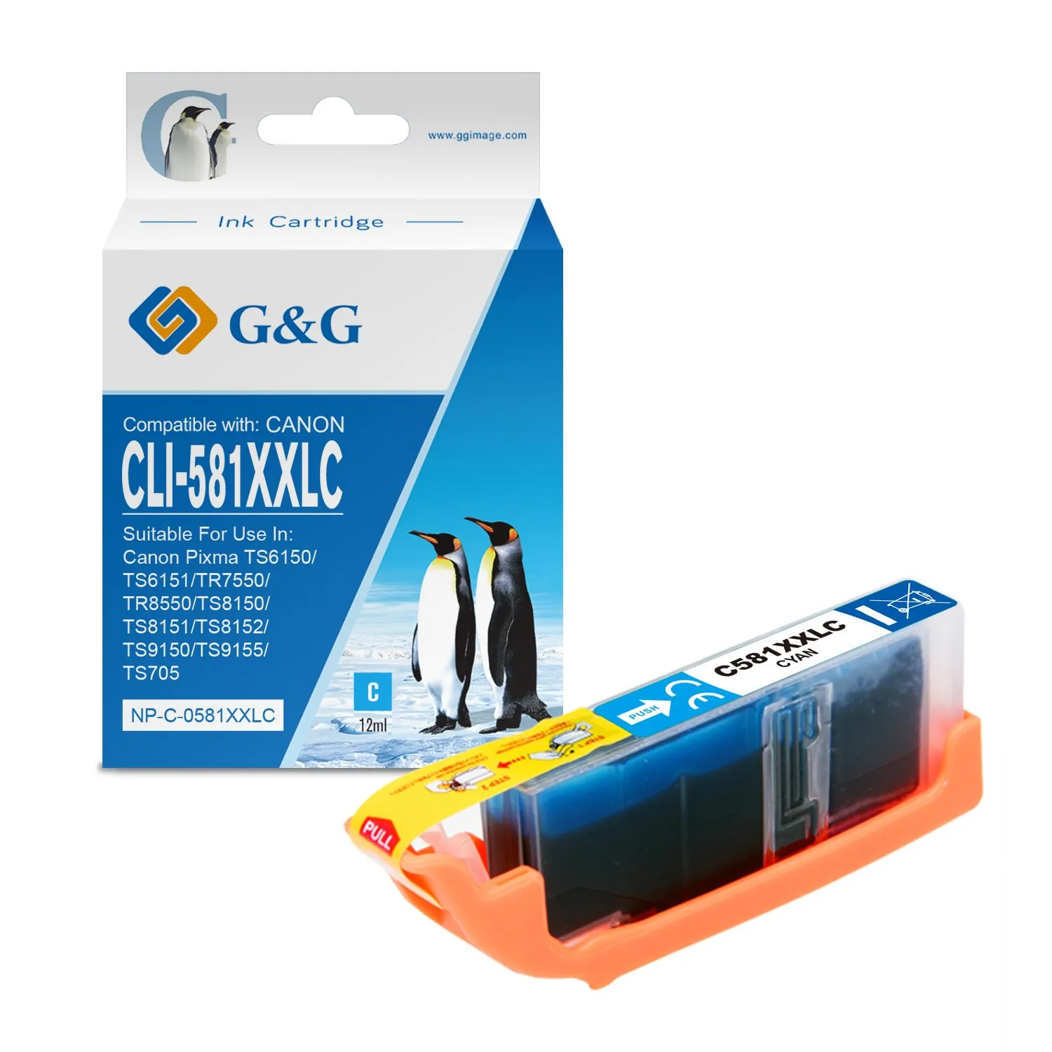 Cartouche Premium marque G&G compatible Canon CLI-581XXLC - 1995C001 / 2103C001 / 2049C001 - Cyan