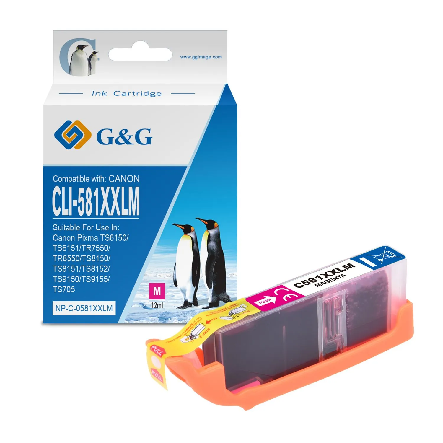 Cartouche Premium marque G&G compatible Canon CLI-581XXLM - 1996C001 / 2104C001 / 2050C001 - Magenta