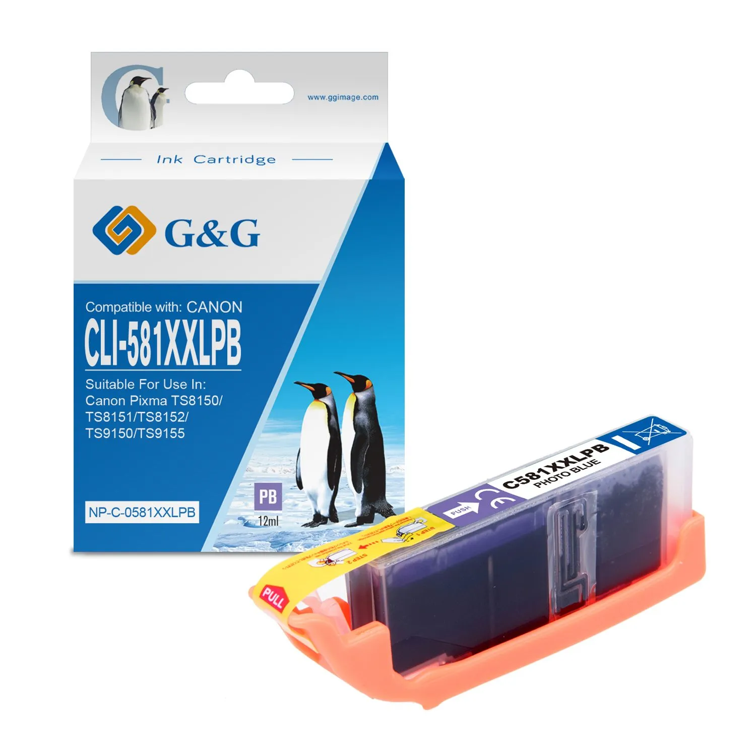 Cartouche Premium marque G&G compatible Canon CLI-581XXLPB - 1999C001 / 2107C001 / 2053C001 - Bleu photo