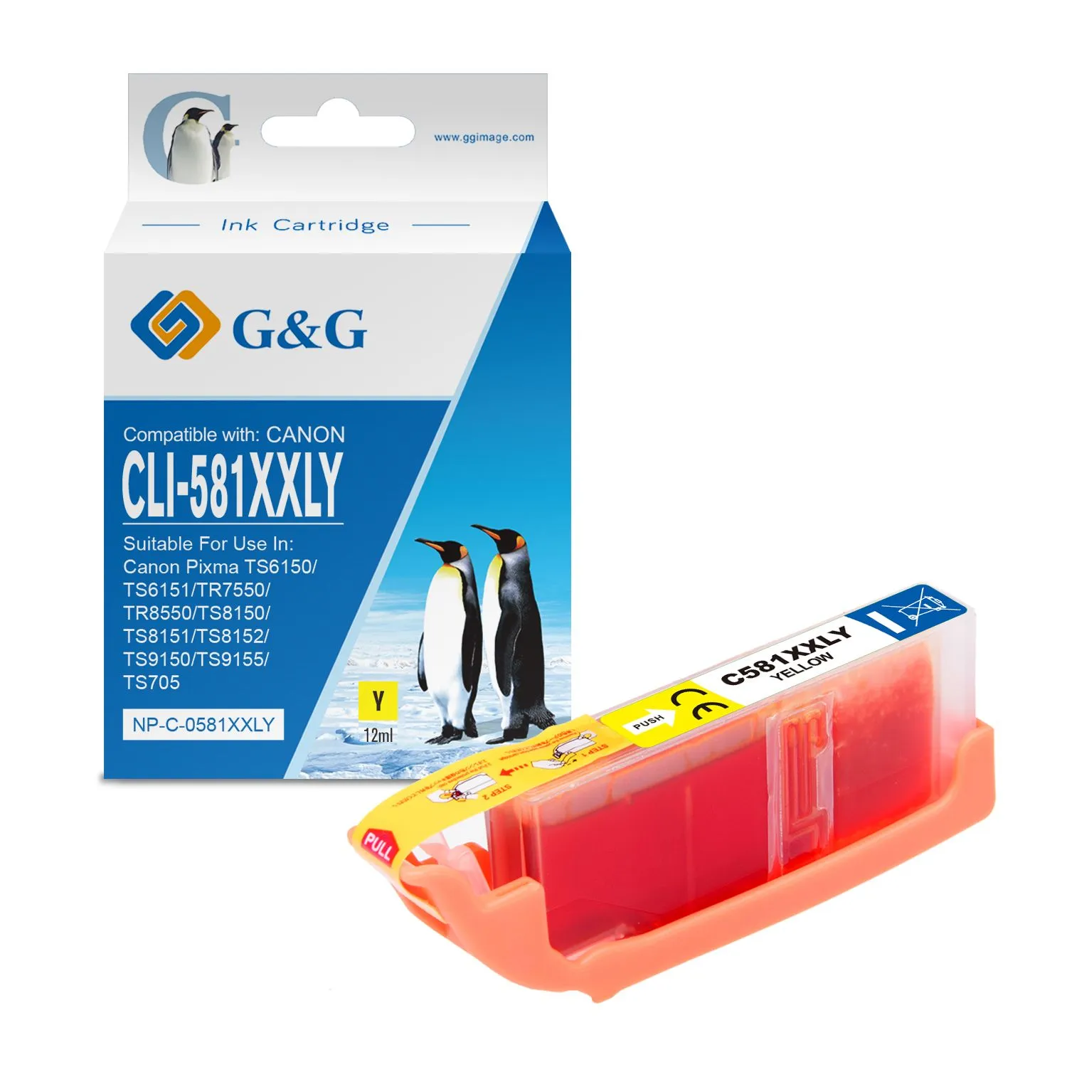 Cartouche Premium marque G&G compatible Canon CLI-581XXLY - 1997C001 / 2105C001 / 2051C001 - Jaune