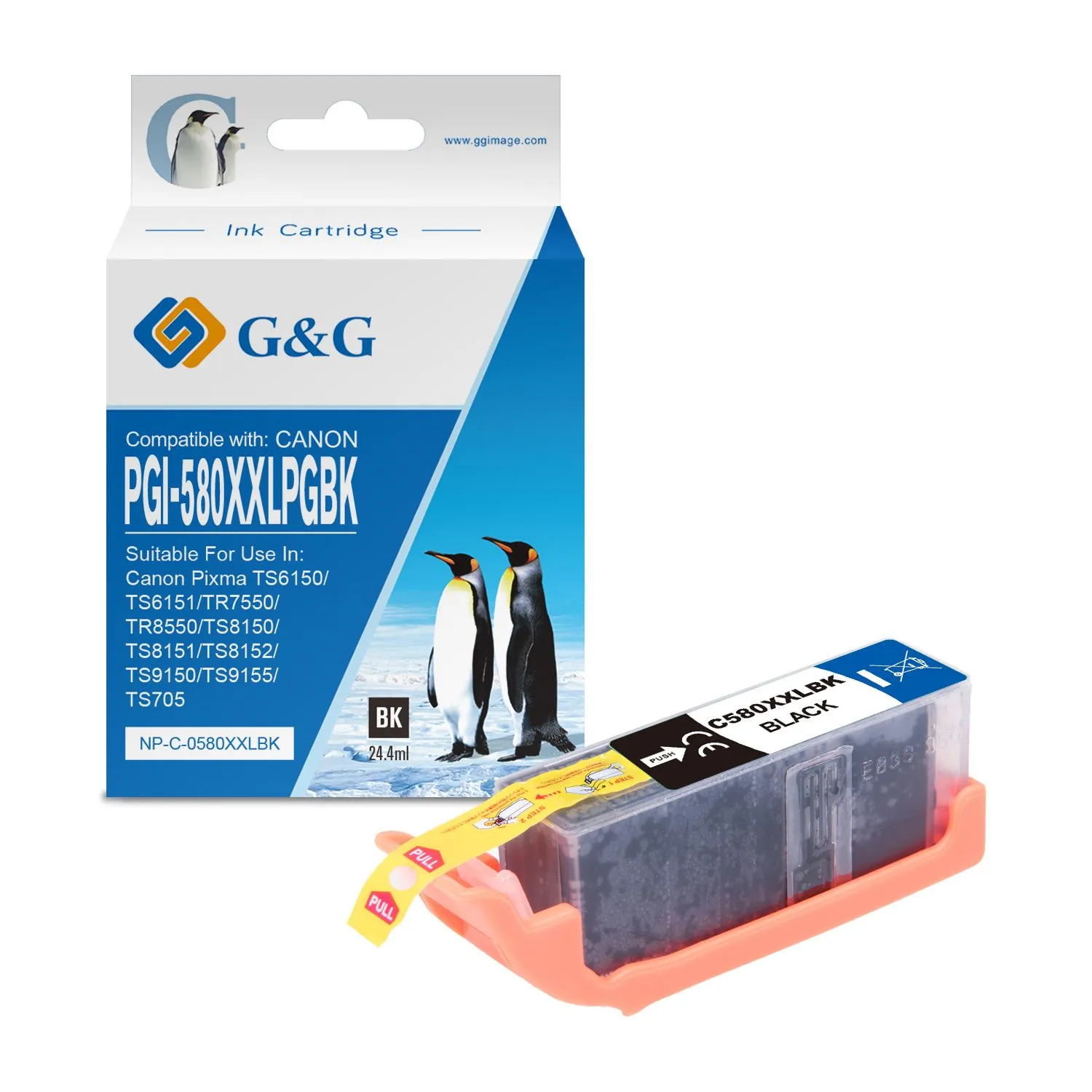Cartouche Premium marque G&G compatible Canon PGI-580XXLBK - 1970C001 / 2078C001 / 2024C001 - Noire