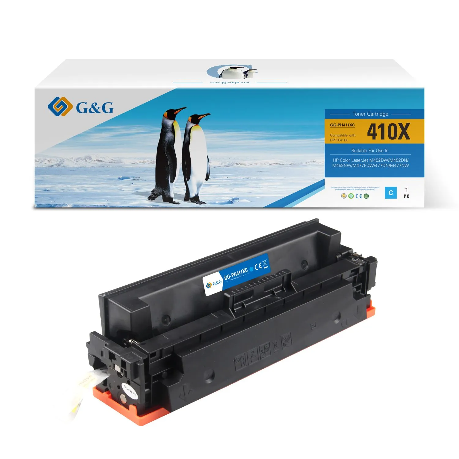 Toner Premium marque G&G compatible HP CF411X / CF411A - 410X / 410A - Cyan