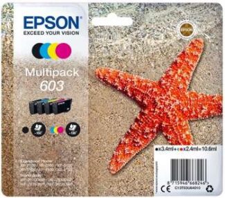 Pack de 4 cartouches 603 (série étoile de mer) d’origine Epson C13T03U64010 – Noire + cyan + magenta + jaune