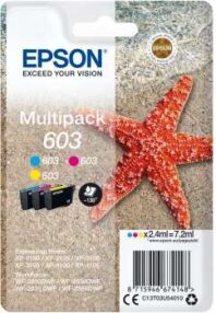 Pack de 3 cartouches 603 (série étoile de mer) d’origine Epson C13T03U54010 – Cyan + magenta + jaune