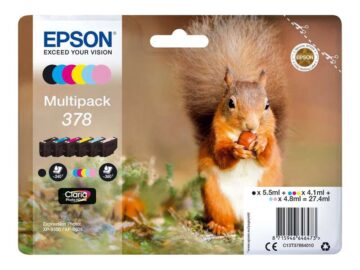 Pack de 6 cartouches 378 (série écureuil) d’origine Epson 378 / C13T37884010 – Noire, cyan, magenta, jaune, cyan claire, magenta claire