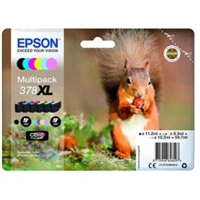 Pack de 6 cartouches 378XL (série écureuil) d’origine Epson C13T37984010 – Noire, cyan, magenta, jaune, cyan claire, magenta claire